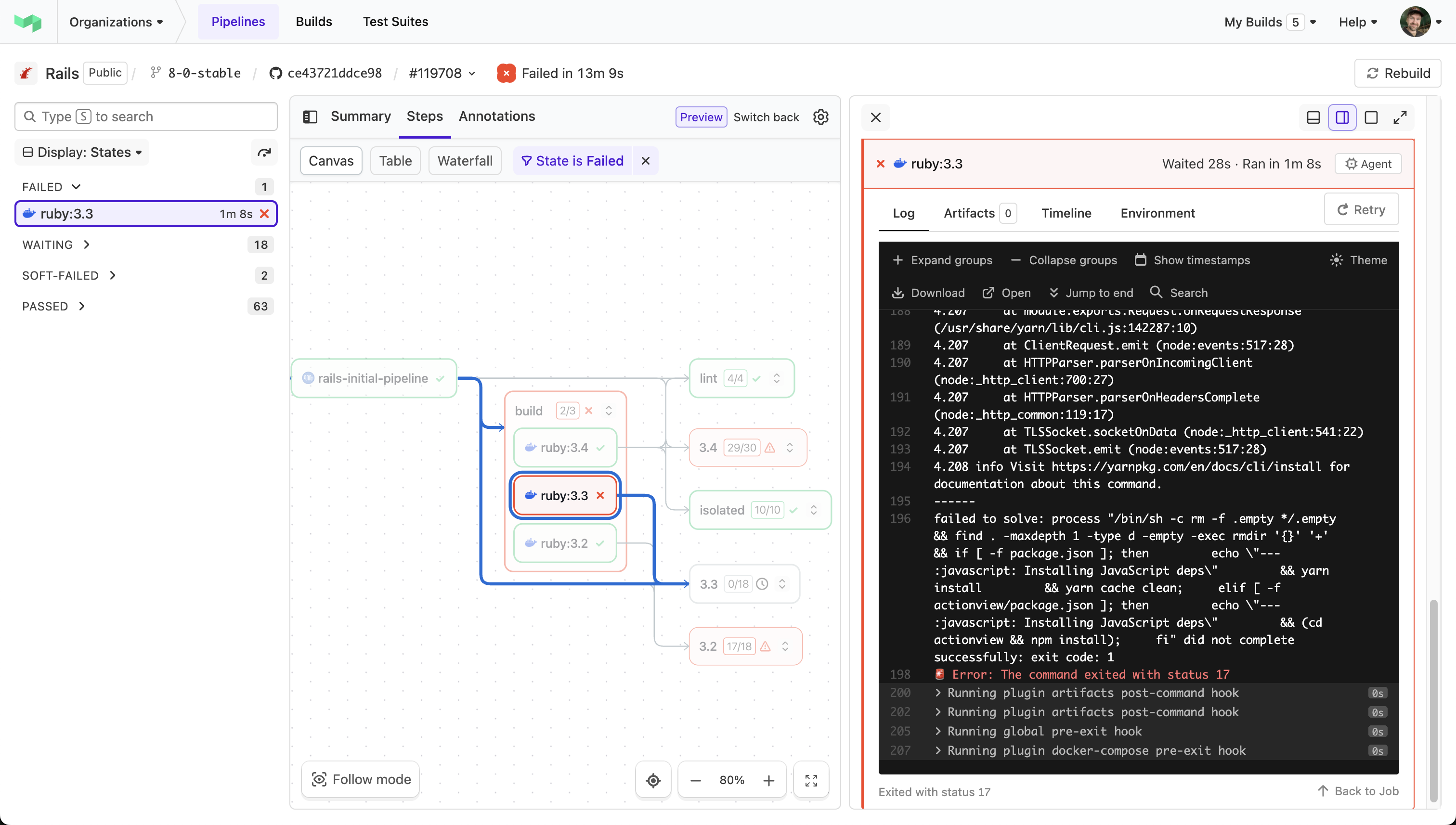 Screenshot showing the parts of the build page