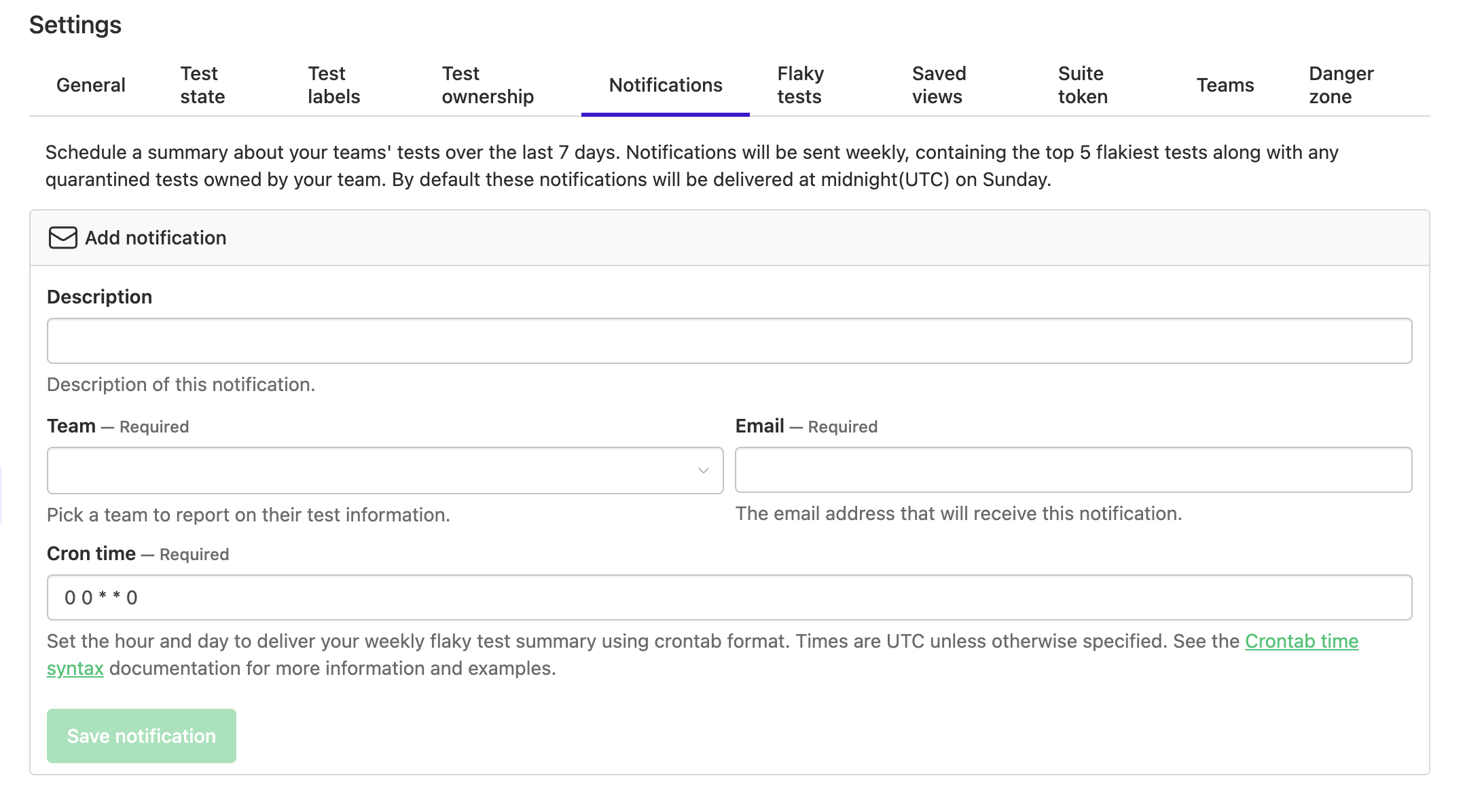 Flaky test page showing team assignments