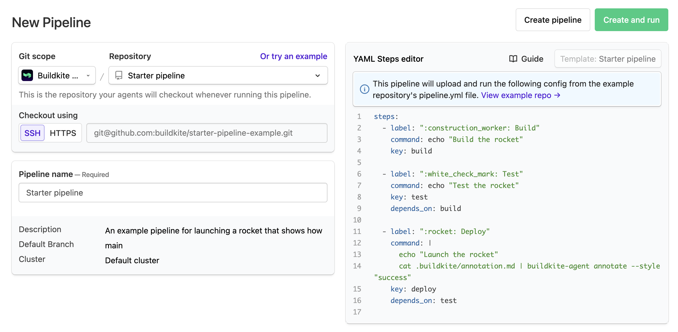 Screenshot of adding a new pipeline